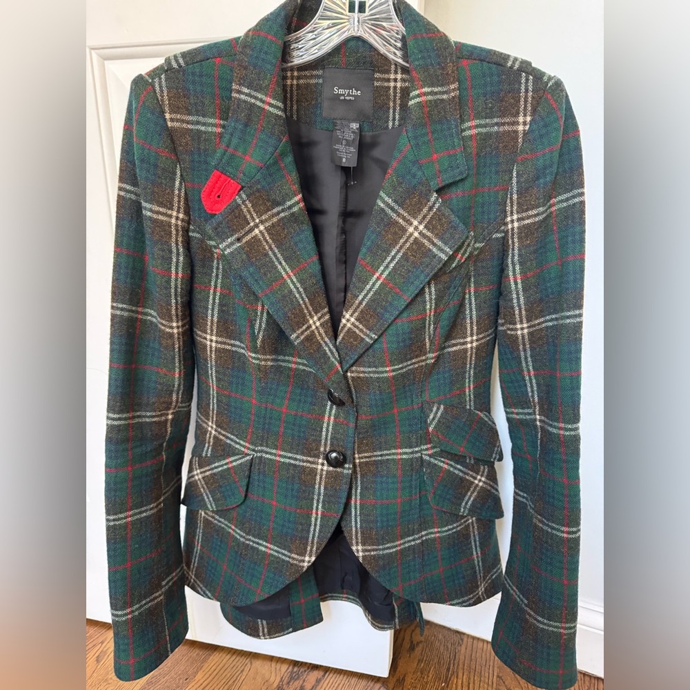 Smythe Women's Plaid Blazer - Green and Brown - Holiday Perfection